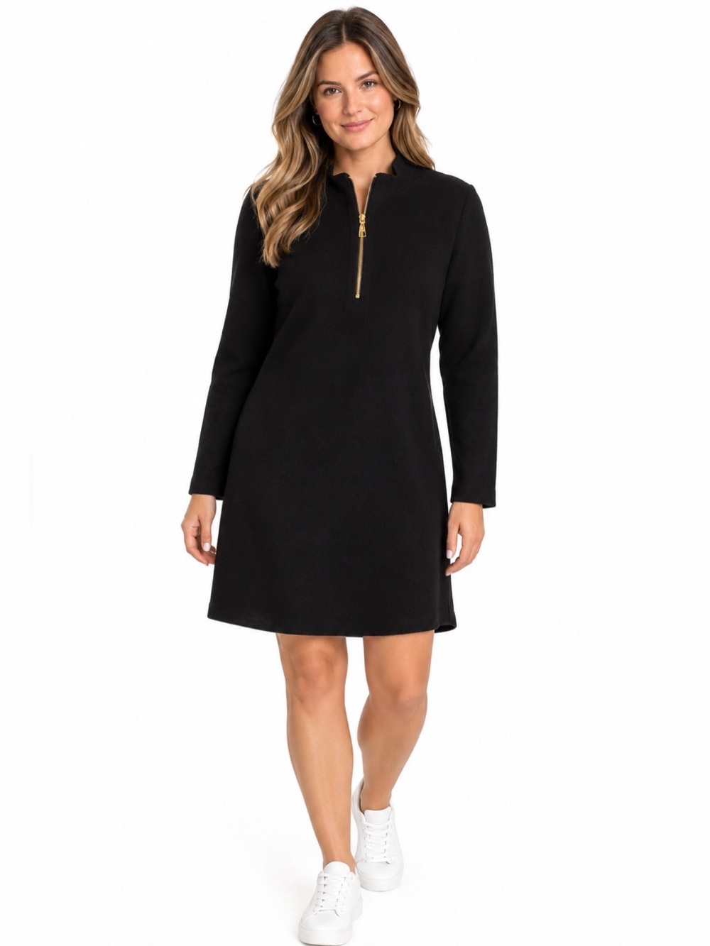 Spartina 449 Nora 1/4 Zip Detail Dress Black Soft Comfy Career Casual Size Large